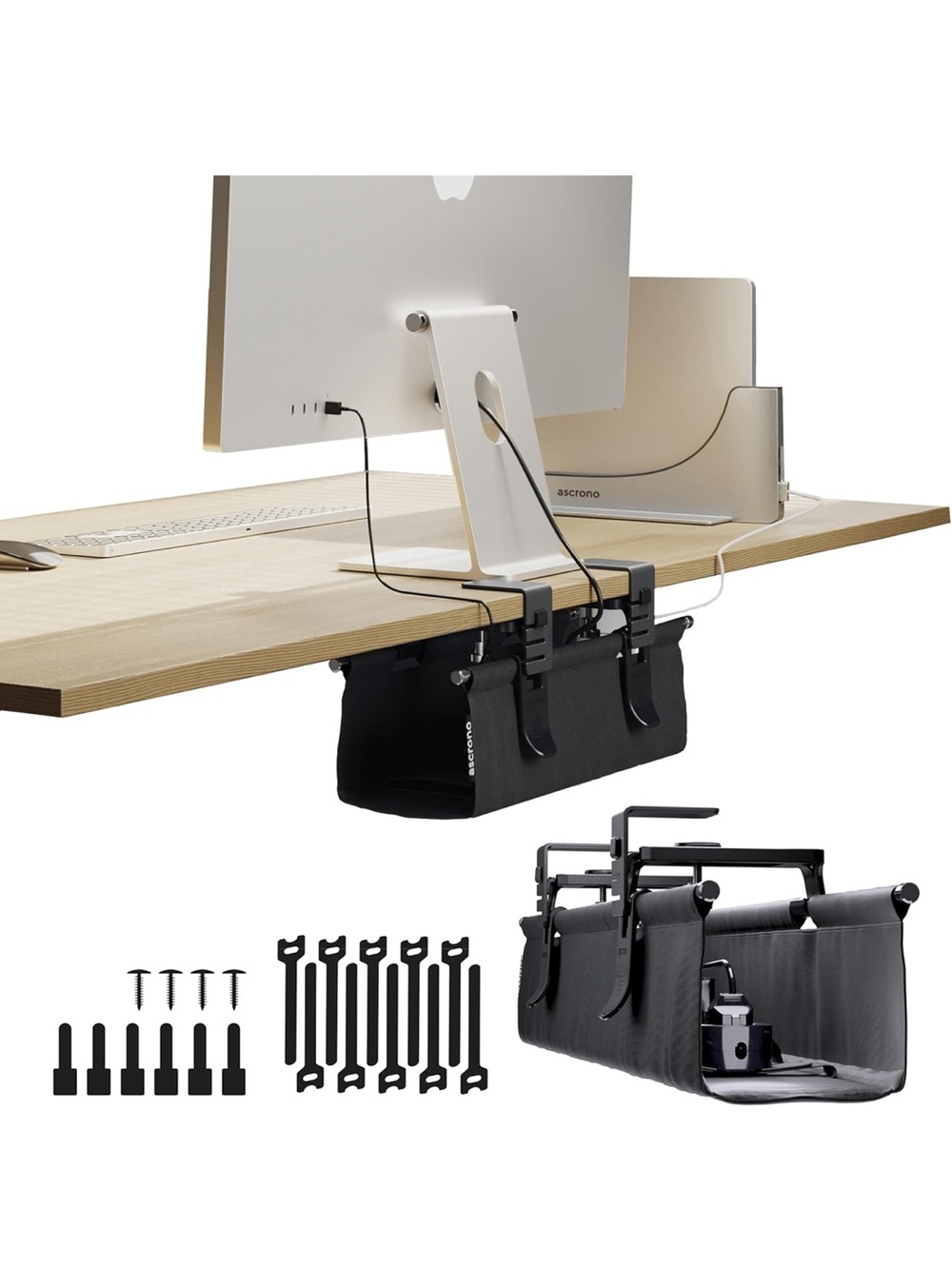 No drill under desk cable management tray white new